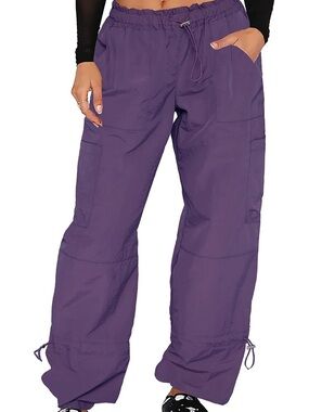 Purple Drawstring Cargo Pants